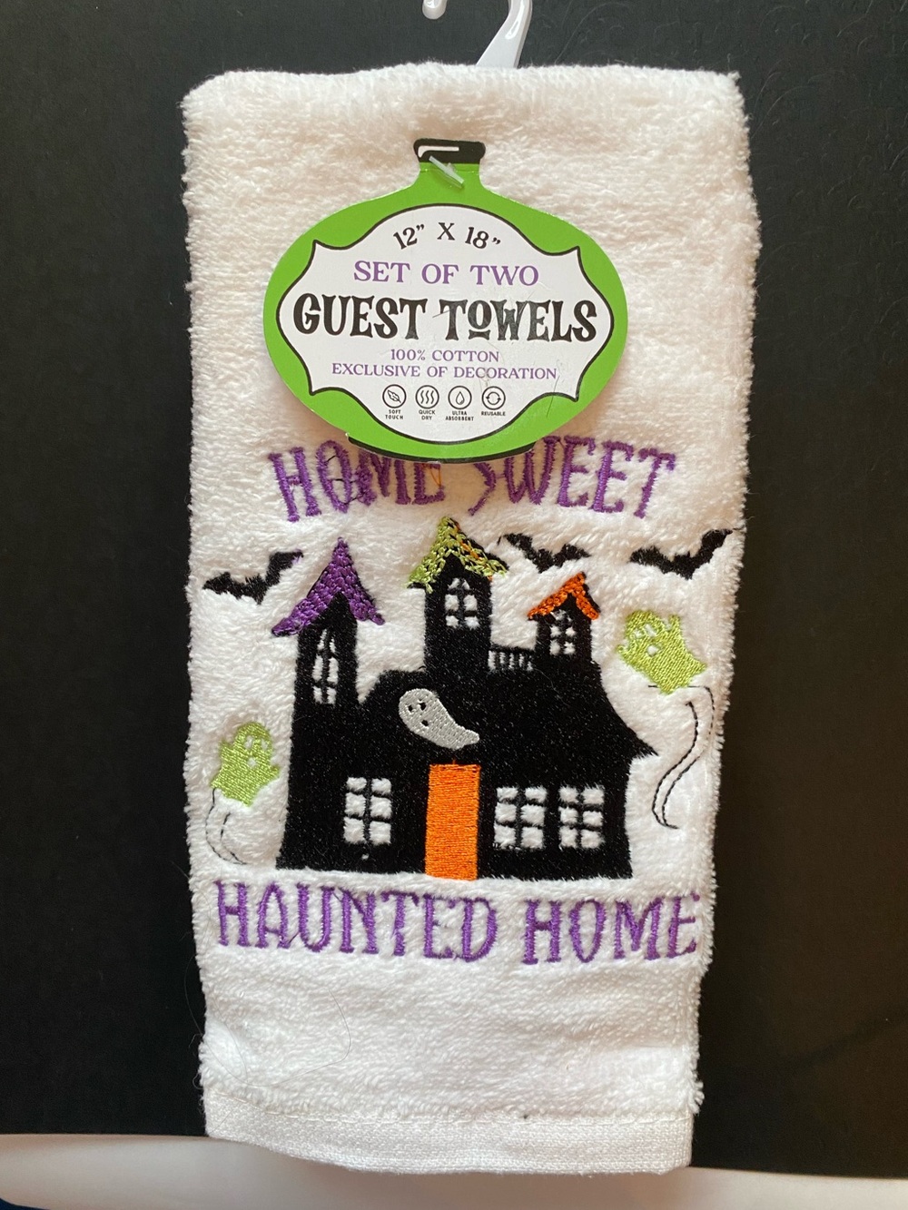 Guest 2 Towels Set - White Halloween 'Haunted Home' Embroidered - Unbranded